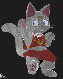 black_clothing black_panties black_underwear blue_eyes bottomwear cheerleader_outfit cheerleading_pose clothed clothing crossdressing embarrassed feral fur male on_hind_legs panties raised_arm raised_bottomwear raised_clothing raised_skirt red_clothing skirt solo underwear upskirt white_body white_fur plm40 sailor_moon_(series) artemis_(sailor_moon)