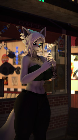 5_fingers anthro arm_tattoo big_breasts black_bottomwear black_clothing black_pants black_topwear blue_eyes blurred_background bottomwear breasts chest_tattoo cigarette cigarette_in_mouth clothing female fingers fire fur hair lighter looking_at_viewer mature_anthro mature_female midriff object_in_mouth pants solo standing tattoo topwear white_body white_fur white_hair conditional_dnp domi3d warfaremachine_(modeler) andra_(atoastedorange) canid canine fox mammal 2023 3d_(artwork) 4k 9:16 absurd_res digital_media_(artwork) hi_res source_filmmaker_(artwork)