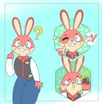 anthro blush clothed clothing electronics fur hair male one_eye_closed phone selfie simple_background smile solo text wink phant0mhat nintendo nintendo_badge_arcade arcade_bunny lagomorph leporid mammal rabbit digital_media_(artwork) hi_res sketch