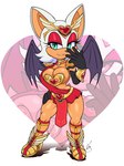 anthro armor bedroom_eyes big_breasts breasts clothed clothing female hand_on_hip holidays huge_breasts narrowed_eyes no_bra seductive solo unconvincing_armor wide_hips barely_sly sega sonic_the_hedgehog_(series) valentine's_day aphrodite rouge_the_bat bat mammal 3:4 hi_res