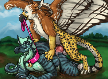 anal anal_penetration animal_genitalia anthro anthro_on_anthro anthro_penetrated anthro_penetrating anthro_penetrating_anthro balls beak bell bell_collar black_body black_fur blue_body blue_eyes bodily_fluids brown_body brown_feathers brown_fur collar countershade_balls countershade_face countershade_feet countershade_genitalia countershade_neck countershade_tail countershade_torso countershading cum cum_from_ass cum_in_ass cum_inside duo erection eyes_closed feathered_wings feathers feet from_behind_position fur genital_fluids genitals knot knotted_penis leaking_cum leash leash_pull leashed_collar lying male male/male male_anthro male_penetrated male_penetrating male_penetrating_male markings mounting mud nude nude_anthro nude_male on_front open_mouth outside_sex overweight overweight_anthro overweight_male penetration penile penile_penetration penis penis_in_ass pink_penis sex sheath spots spotted_body spotted_fur tail tan_body tan_feathers tan_fur teal_body tongue tongue_out wings yellow_body yellow_fur mintyderg mythology fynath minty_(mintyderg) aquatic aquatic_dragon avian cheetah dragon felid feline gryphon mammal mythological_avian mythological_creature mythological_scalie scalie 2019