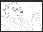 anthro border cigarette eyebrows eyewear glasses grey_border looking_at_viewer male necktie side_view smoking solo thick_eyebrows satopu_v2 lifewonders tokyo_afterschool_summoners leib_(tas) bear mammal polar_bear ursine monochrome sketch