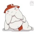 anthro asian_clothing belly blush clothing east_asian_clothing fundoshi japanese_clothing kemono male moobs navel overweight overweight_male red_clothing red_fundoshi red_underwear simple_background solo underwear white_background white_body goyemon_k ghibli spirited_away radish_spirit 1:1 2022