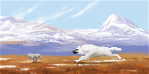 black_border black_lips black_nose border day detailed_background duo feral grass lips mountain outside paws plant running sky oneminutesketch canid canine canis mammal wolf 2015 2:1 digital_media_(artwork)