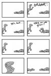 ambiguous_gender claws dialogue duo ellipsis exclamation_point existential_crisis feet feral humor nude open_mouth question_mark roaring simple_background text white_background unknown_artist philosoraptor dinosaur dromaeosaurid prehistoric_species reptile scalie theropod velociraptor black_and_white comic english_text monochrome