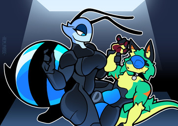 antennae_(anatomy) anthro arthropod_abdomen black_body black_bodysuit black_clothing black_collar black_fur black_latex black_skinsuit blue_body bodysuit bound chastity_bulge chastity_device clothing collar drone dronification duo encasement female fur green_body green_fur green_hair hair latex latex_bodysuit latex_clothing latex_skinsuit liquid_latex lock_bulge male multicolored_body multicolored_fur null_bulge null_symbol skinsuit stinger submissive submissive_male tail tight_clothing two_tone_body visor wearing_chastity_device yellow_body yellow_fur rem_phase n-2_rem zeneon_(floof_boii) arthropod bee hymenopteran insect novabeast 2025 digital_media_(artwork) hi_res