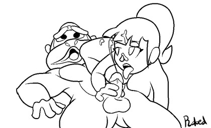 4_fingers anthro anthrofied balls biceps biped bodily_fluids breast_rest breasts butt butt_from_the_front cross-eyed cum cum_in_hair cum_on_face cum_on_leg cum_on_partner cumshot duo ejaculation erection eyelashes female female_on_anthro fingers front_view genital_fluids genitals glans hair half-closed_eyes handjob human_on_anthro humanoid_genitalia humanoid_hands humanoid_penis interspecies looking_at_another looking_at_partner looking_back looking_pleasured lying male male/female male_on_human medium_breasts muscular muscular_male narrowed_eyes on_back open_mouth orgasm orgasm_face pecs penile penis ponytail sex simple_background tongue tongue_out white_background robedart animal_crossing nintendo peewee_(animal_crossing) villager_(animal_crossing) ape gorilla haplorhine human mammal primate 2018 aliasing black_and_white digital_drawing_(artwork) digital_media_(artwork) line_art monochrome signature