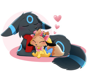 black_body black_fur blue_markings bow_tie brown_body cleaning clothing duo female feral fur licking male markings onesie personal_grooming pouting ribbons scarf social_grooming tongue ittybittiestpawz nintendo pokemon gracie_(sweetcupcake) eevee eeveelution generation_1_pokemon generation_2_pokemon pokemon_(species) shiny_pokemon umbreon hi_res