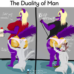 anthro big_breasts big_butt biohazard_symbol biohazard_tattoo black_body black_fur blonde_hair blue_eyes bodily_fluids body_worship breasts butt butt_sniffing clothing coat curvy_figure duo evil_face evil_grin female forced fur hair hazard_symbol lab_coat larger_female male male/female markings musk musk_cloud musk_torture musk_worship musky_butt panties purple_body purple_fur sadism sadistic_expression sadistic_smile scientist size_difference skunk_stripe skunk_tail smile sniffing striped_body striped_fur striped_markings striped_tail stripes symbol tail tail_markings tattoo thick_thighs topwear torture underwear voluptuous voluptuous_female vomit vomiting vomiting_on_ground wide_hips yellow_body yellow_fur angel_kiitty victoria_von_werner_(angelkiitty) canid canine humanoid hybrid mammal mephitid skunk 1:1 absurd_res hi_res