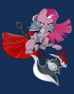 armor axe blood blue_eyes bodily_fluids cape clothing female feral fur hair long_hair looking_back melee_weapon pink_body pink_fur pink_hair scar simple_background solo spikes transparent_background warrior weapon frenchytoastyy friendship_is_magic hasbro league_of_legends my_little_pony riot_games tencent pinkamena_(mlp) pinkie_pie_(mlp) earth_pony equid equine horse mammal pony 2013 absurd_res alpha_channel crossover hi_res