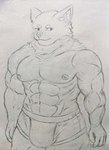 abs absurd_res anthro big_muscles big_pecs bulge canid canine canis clothed clothing hi_res ichinoseura male mammal muscular muscular_anthro muscular_male nipples pecs smile smiling_at_viewer solo traditional_media_(artwork) underwear wolf