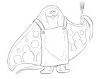 :3 anthro apron clothing flat_body male solo spatula tools saba_subdup nintendo splatoon big_man_(splatoon) fish manta_ray marine ray_(fish) stingray hi_res line_art monochrome