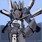 abs big_breasts bottomwear breasts clothed clothing female hands_on_hips loincloth machine not_furry simple_background smile solo under_boob cephei humanoid robot robot_humanoid 1:1 2017