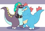 anthro back_spikes big_tail blush blush_lines breasts claws duo female female/female hand_holding slightly_chubby slightly_chubby_female spiked_tail spikes spikes_(anatomy) tail tailbutt gravitysinning crema_(company) nintendo pokemon temtem feraligatr generation_2_pokemon gharunder_(temtem) pokemon_(species) reptile scalie temtem_(species) absurd_res digital_drawing_(artwork) digital_media_(artwork) flat_colors hi_res