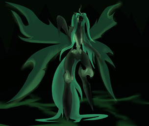 corruption female hair horn insect_wings long_hair looking_at_viewer nightmare_fuel oil phyrexian_emblem queen royalty solo wings zerodevil friendship_is_magic hasbro magic:_the_gathering my_little_pony wizards_of_the_coast queen_chrysalis_(mlp) alien arthropod changeling_(mlp) phyrexian hi_res