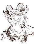 anthro clothed clothing fur horn male simple_background solo white_background shirako beastars pina_(beastars) bovid caprine dall_sheep mammal sheep 3:4 hi_res line_art monochrome orange_and_white sketch