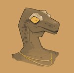 brown_background brown_body golden_necklace jewelry necklace orange_eyes orange_sclera simple_background solo zagz jayda_(zagz) dinosaur prehistoric_species reptile scalie theropod tyrannosaurid tyrannosauroid tyrannosaurus tyrannosaurus_rex 2024 brown_theme bust_portrait digital_media_(artwork) portrait