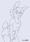 abdl breasts buckteeth cheeky clean_diaper clothed clothing cutesy diaper eyelashes female hair shirt short_hair short_tail t-shirt tail teeth topwear wearing_diaper chocolatekitsune lagomorph leporid mammal rabbit line_art