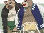 anthro belly black_nose brown_body brown_fur clothing duo eyes_closed fur kemono male moobs overweight overweight_male scar sumo sweater topwear cddi_h lifewonders tokyo_afterschool_summoners ashigara_(tas) yasuyori_(tas) bear canid canine canis domestic_dog mammal 2021 4:3