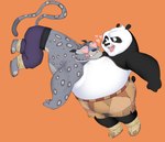 anthro belly blep bottomwear clothing duo fur heart_eyes heart_symbol male markings multicolored_body multicolored_fur overweight pants shorts spots spotted_body spotted_fur tongue tongue_out hypnokoo dreamworks kung_fu_panda master_po_ping tai_lung_(kung_fu_panda) bear felid giant_panda mammal pantherine snow_leopard hi_res