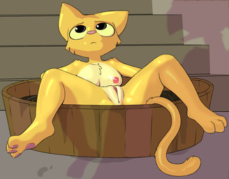 3_toes anthro areola barefoot bath biped breasts claws clitoris curling_toes feet female genitals looking_up nipples nude pawpads pink_nose pink_pawpads presenting presenting_vulva soles solo spread_legs spreading toes vulva yellow_eyes bluedraggy rawrunes microsoft prequel_adventure the_elder_scrolls katia_managan felid khajiit mammal
