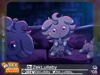 ambiguous_gender balls biped bipedal_feral blush border camera_hud camera_view female feral flaccid foreskin furniture genitals grey_body group inside looking_at_viewer male nude penis purple_eyes small_penis sofa tail text trio vulva zeklullaby new_pokemon_snap nintendo pokemon pokemon_snap prof_blanc's_sex_safari espurr felid generation_6_pokemon mammal pokemon_(species) 4:3 absurd_res digital_media_(artwork) english_text hi_res