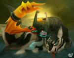 absurd_res blue_eyes canine chain feral glowing_markings hair helmet hi_res imp link_(wolf_form) looking_at_viewer mammal markings midna orange_hair prehensile_hair red_eyes rudragon sheath the_legend_of_zelda tongue tongue_out twili twilight_princess video_games wolf
Rating: Safe
Score: 14
User: LordAshnard
Date: February 20, 2014