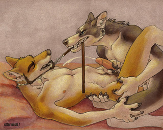 anal anal_penetration animal_genitalia anthro anthro_on_anthro anthro_penetrated anthro_penetrating anthro_penetrating_anthro anvil_position arms_bent back_grab beard bent_leg bent_legs black_nose blue_eyes bodily_fluids claws countershading cum cumshot dominant dominant_male duo ear_piercing ejaculation erection eyebrows eyes_closed facial_hair fangs from_front_position fur genital_fluids genitals goatee grey_body grey_fur hand_on_another's_hip hand_on_back hand_on_hip hand_on_leg hand_on_own_penis hand_on_penis hand_on_thigh hip_grab holding_leash holding_object holding_penis humanoid_genitalia humanoid_penis hybrid_genitalia hybrid_penis intraspecies kneeling leaning leaning_forward leash leash_in_mouth leash_pull leg_grab legs_up lying male male/male male_penetrated male_penetrating male_penetrating_male masturbation mismatched_genitalia mismatched_humanoid_penis mismatched_penis mouth_hold nipples nude object_in_mouth obscured_penetration on_back open_mouth orgasm penetration penile penile_masturbation penile_penetration penis piercing pubes raised_leg sex sheath sheathed_humanoid_penis submissive submissive_male tan_body tan_fur teeth thigh_grab white_body white_fur yellow_body yellow_fur ssirrus canid canine canis mammal 2007 5:4 traditional_media_(artwork)