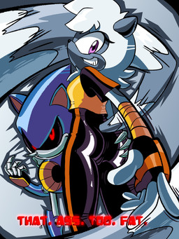 ambiguous_gender anthro big_butt black_bodysuit black_clothing black_gloves black_handwear black_nose black_sclera black_skinsuit blue_body bodysuit breasts butt butt_grab clothing duo eyelashes female female_anthro fingerless_gloves fur gloves grey_body grey_fur hand_on_butt handwear head_tuft long_tail looking_at_viewer looking_back looking_back_at_viewer markings metallic_body mouthless purple_eyes rear_view red_eyes skinsuit small_breasts smile striped_markings striped_tail stripes tail tail_markings text thick_thighs tight_clothing topwear tuft wide_hips yellow_clothing yellow_topwear starioforreal idw_publishing sega sonic_the_hedgehog_(comics) sonic_the_hedgehog_(idw) sonic_the_hedgehog_(series) metal_sonic tangle_the_lemur eulipotyphlan hedgehog lemur mammal primate ring-tailed_lemur robot_anthro strepsirrhine 3:4 absurd_res hi_res