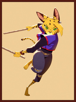 3_toes action_pose angry anthro arnis barefoot belt bottomwear claws clothing constricted_pupils denim denim_bottomwear denim_clothing ear_piercing ear_ring facial_markings feet female fur green_eyes head_markings head_tuft holding_object holding_weapon jeans jersey long_sleeves long_tail looking_at_viewer markings one_leg_up pants paws piercing pointy_ears pose pupils raised_leg ring_piercing shirt simple_background slit_pupils small_pupils solo spots spotted_body spotted_fur striped_markings stripes tail toe_claws toes topwear torn_bottomwear torn_clothing torn_jeans torn_pants tuft weapon yellow_body yellow_fur ruffu pepper_in_the_sandbox pepper_(ruffu) felid feline mammal serval 2025 colored digital_drawing_(artwork) digital_media_(artwork) shaded signature