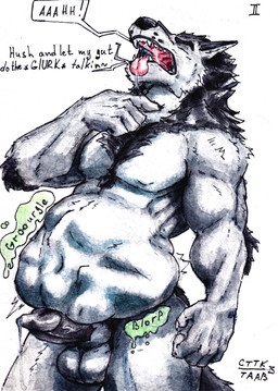 anthro belly big_belly digestion duo fatal_vore imprints male male/male swallowing_alive unwilling_prey vore anxiousboar mythology nintendo pokemon wulver_(teethboy) bagon canid canine generation_3_pokemon mammal mythological_canine mythological_creature pokemon_(species) werecanid werecanine werecreature werewolf absurd_res hi_res painting_(artwork) traditional_media_(artwork) watercolor_(artwork)