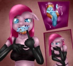 anthro anthro_pred anthrofied armwear blue_body blue_feathers blue_fur bodily_fluids breasts cleavage clothed clothing cutie_mark duo elbow_gloves extreme_size_difference feathered_wings feathers female female_pred forced fur genitals gloves grin hair handwear internal multicolored_hair navel nipples nude oral_vore panties pink_body pink_fur pink_hair purple_eyes pussy rainbow_hair saliva size_difference smile spread_legs spreading straight_hair text tongue underwear unwilling_prey uvula vore wings trench-meat friendship_is_magic hasbro my_little_pony mythology pinkamena_(mlp) pinkie_pie_(mlp) rainbow_dash_(mlp) earth_pony equid equine horse mammal mythological_creature mythological_equine pegasus pony 2013 comic digital_media_(artwork) english_text