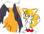 age_difference anthro bat canid canine convenient_censorship covering covering_crotch covering_self duo female fluffy fluffy_tail fox male male/female mammal miles_prower multi_tail older_female rouge_the_bat sega shy sonic_the_hedgehog_(series) tail tail_censorship towel usagerbil_(artist) wings younger_male