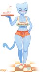 anthro beverage big_breasts blue_body blue_eyes blue_fur bodily_fluids bottomwear breasts cleavage clothed clothing cross-popping_vein cum cum_on_belly cum_on_body cum_on_breasts cum_on_clothing cum_on_face cum_on_leg eyebrows eyelashes fast_food female food footwear fur genital_fluids hand_on_hip hotpants midriff navel shirt shoes shorts simple_background sneakers solo standing tank_top text text_on_clothing text_on_shirt text_on_tank_top text_on_topwear topwear waiter whiskers white_background girok cartoon_network the_amazing_world_of_gumball nicole_watterson domestic_cat felid feline felis mammal 2024 absurd_res artist_name hi_res