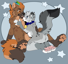 anthro bell bell_collar blue_collar blue_eyes brown_body brown_eyes collar collar_only cuddling dipstick_ears dipstick_fingers dipstick_tail dipstick_toes duo ear_markings eyewear facial_piercing femboy fur glasses grey_body hair highlights_(coloring) kneeling leaning_on_another looking_at_another looking_at_partner male male/male markings multicolored_ears nose_piercing nose_ring nude nude_anthro nude_male pawpads paws piercing pink_nose raised_tail ring_piercing simple_background sitting smile spots spotted_markings spread_legs spreading star tail tail_markings teeth tongue slushie-nyappy-paws agent_(agent355) nixuelle domestic_cat egyptian_mau felid feline felis hyena mammal spotted_hyena 2025 digital_media_(artwork) hi_res