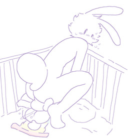 age_difference ambiguous_gender ambiguous_penetration anthro balls crib diaper duo genitals male male/ambiguous neonate penetration size_difference young ped_byn lagomorph leporid mammal rabbit hi_res