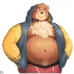 anthro belly brown_body brown_fur clothing fur hoodie male moobs navel overweight overweight_anthro overweight_male simple_background solo topwear underwear white_background m7 bear mammal 1:1 2019