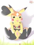 absurd_res anthro anthrofied anus black_body black_fur breasts brown_eyes butt cleft_tail clothing cosplay cosplay_pikachu_(character) cosplay_pikachu_(costume) costume dark_body dark_fur detailed_background english_text female fur generation_1_pokemon genitals hi_res leokato mammal mask nintendo patreon patreon_logo pikachu pikachu_libre pokemon pokemon_(species) pokemorph pussy red_body red_fur simple_background solo spread_butt spread_pussy spreading standing tail text tongue url white_background yellow_body yellow_fur
