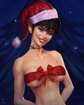 big_breasts blue_eyes breasts christmas christmas_clothing christmas_headwear clothing elf evulchibi female hat headgear headwear hi_res holidays humanoid humanoid_pointy_ears looking_at_viewer not_furry santa_hat solo