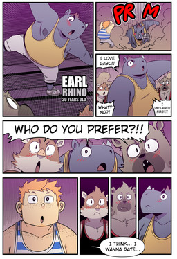 8_panel_comic anthro blush blush_lines bottomwear brown_body clothing dialogue footwear freckles grey_body group hair jealous landing looking_up love_declaration male nipples on_ceiling orange_hair shirt shoes shorts sneakers speech_bubble tank_top text topwear t0l0k carlos_(t0l0k) earl_(t0l0k) gabo_(t0l0k) izzy_(t0l0k) human hyena mammal rhinoceros sengi absurd_res comic english_text hi_res multiple_scenes
