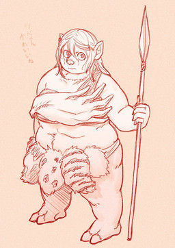 2_toes animal_skin bottomwear clothing feet female loincloth melee_weapon midriff overweight overweight_female polearm spear toes weapon onda_seki delicious_in_dungeon leed_(delicious_in_dungeon) humanoid mammal orc orc_(delicious_in_dungeon) suine hi_res