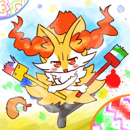 ambiguous_anthro ambiguous_gender anthro biped blush brush digitigrade dipstick_tail easter_egg food holding_brush holding_object holding_paintbrush holidays looking_at_viewer markings on_one_leg paint_splatter paintbrush shrimp_(food) solo standing tail tail_markings annyui0611 easter nintendo pokemon braixen canid generation_6_pokemon mammal pokemon_(species) 1:1 2022 digital_drawing_(artwork) digital_media_(artwork) full-length_portrait hi_res japanese_description portrait translated_description