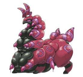 anus big_anus big_breasts big_butt black_body black_skin border breasts butt female feral heart_symbol huge_anus huge_breasts multi_breast puffy_anus purple_body purple_eyes simple_background thick_thighs white_background white_border nikunigushii nintendo pokemon generation_5_pokemon pokemon_(species) scolipede absurd_res hi_res