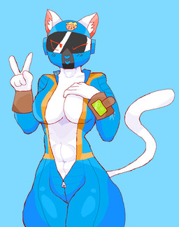 anthro armor clothing female fur headgear helmet pip-boy spandex tight_clothing white_body white_fur cool_cola fallout microsoft eve_(cool_cola) domestic_cat felid feline felis mammal digital_media_(artwork) microsoft_paint_(artwork)