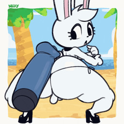 animal_genitalia animal_penis anthro balls beach big_butt bikini black_clothing black_nose black_thong black_underwear bottom_heavy bouncing bouncing_butt butt clothing collar disembodied_penis duo equine_genitalia equine_penis eyelashes femboy flaccid footwear genitals head_tuft high_heels huge_butt imminent_sex ineffective_clothing male male/male micropenis palm_tree penis plant public public_nudity rabbit_ears sand scut_tail sea shaking shaking_butt shoes short_tail small_penis string_bikini swimwear tail thick_thighs thong tree tuft twerking two-piece_swimsuit underwear water white_body ciavs ciavs_(chracter) lagomorph leporid mammal rabbit 1:1 animated low_res signature