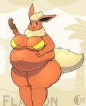 2020 anthro anthrofied beach big_breasts bikini blue_eyes breasts chocend clothed clothing dessert eeveelution female flareon food fur generation_1_pokemon hand_on_belly hi_res holding_object huge_breasts ice_cream licking licking_lips licking_own_lips nintendo obese obese_anthro obese_female orange_body orange_fur overweight overweight_anthro overweight_female pokemon pokemon_(species) portrait seaside self_lick smile solo standing swimwear thick_thighs three-quarter_portrait tongue tongue_out