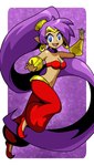 5_fingers bandeau blue_eyes breasts clothing crown ear_piercing ear_ring female fingers footwear hair headgear humanoid_pointy_ears long_hair not_furry open_mouth open_smile piercing ponytail purple_hair ring_piercing shoes smile solo tiara topwear legendofnerd shantae_(series) wayforward shantae genie humanoid 2019 hi_res