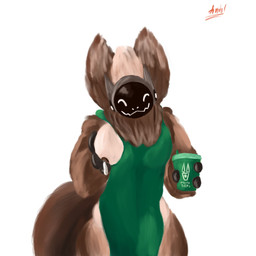 animal_genitalia atlant_anthro beverage big_ears bodily_fluids breast_milking breasts brown_body brown_fur clothing coffee female fur genitals green_clothing lactating machine milk smile solo tail atlant_62_1 starbucks protogen 1:1 2025 digital_drawing_(artwork) digital_media_(artwork) hi_res