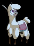 alpaca black_background camelid carpet cloven_hooves female feral hi_res hitsuji hooves looking_offscreen mammal paprika_paca_(tfh) shocked simple_background solo them's_fightin'_herds