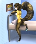 anthro bedroom black_nose blue_eyes blue_pawpads blush breasts brown_body brown_fur butt canid canine female fluffy fluffy_tail fox fur hindpaw inside mammal pacmancorp painting pawpads paws side_boob solo tail topaz_(lipton) white_body white_fur yellow_body yellow_fur zombiekitties